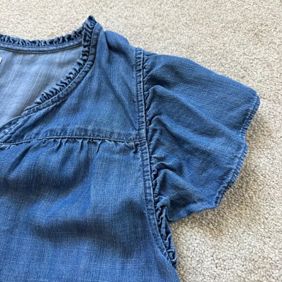 LC Lauren Conrad Blouse L Chambray Denim Look Smocked Sleeve Boho Peasant Top - Picture 3 of 7